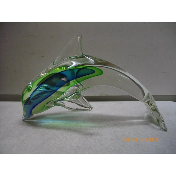 VINTAGE BEAUTIFUL ART GLASS DOLPHIN FIGURINE PAPERWEIGHT FIGURE - Picture 1 of 14